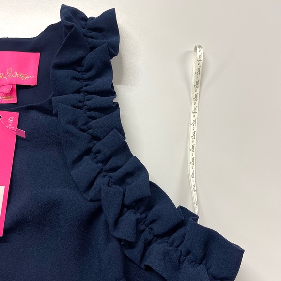 NWT Lilly Pulitzer Navy Kailee Ruffle Shift Mini Dress Career Work Attire LARGE - Picture 9 of 12